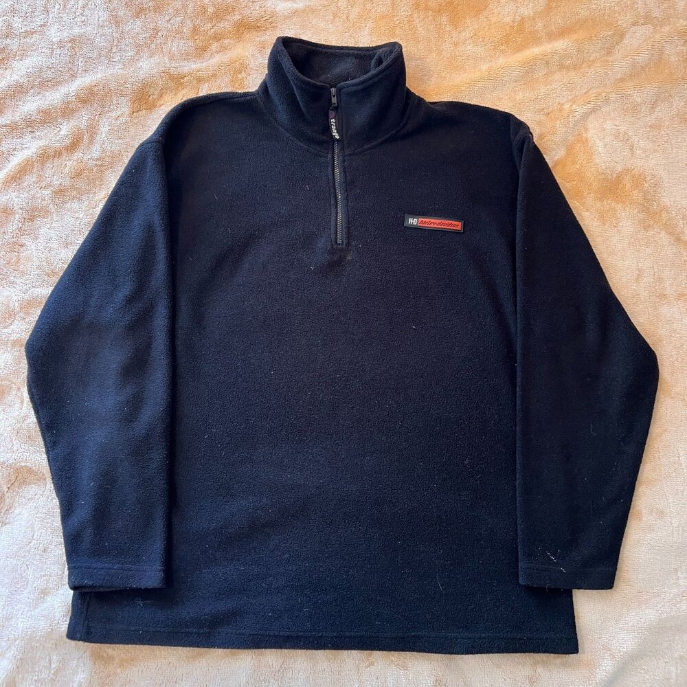 Harley Davidson Polartec Fleece Jacket Mens Large Black 1/4 Zip Pullover Biker